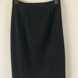 LK Bennett Black Midi Wool Skirt, Straight Pencil with Back Pleats, Size UK6/US2